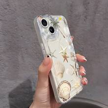 Una funda transparente para iPhone con un diseño simple y elegante, decorada con patrones de estrellas de mar, cocoteros y conchas. - Colores mixtos - Ver 4