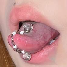 不锈钢哥特式穿孔链朋克骷髅十字架心形舌钉，独特个性化女士舌环 - C - 查看 12