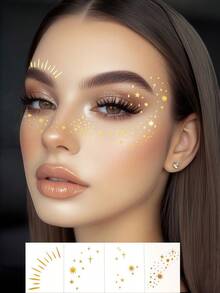 6 miếng hình xăm tạm thời lấp lánh hình tàn nhang trên mặt, hình xăm tạm thời lấp lánh màu vàng kim tuyến hình tàn nhang trên cơ thể, hình dán ngôi sao chống thấm nước cho mặt, thích hợp cho các lễ hội, tiệc mùa hè, phụ kiện lễ Phục sinh. - Vàng - Xem 5