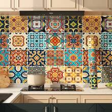Pegatinas de azulejos con estilo floral vintage marroquí bohemio, calcomanías de azulejos de mosaico, pegatinas de pared retro