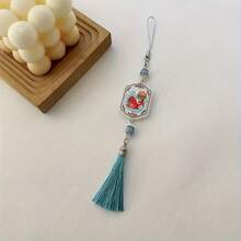 Colgante de teléfono de estilo chino clásico, amuleto oriental, diseño con borlas, amuleto único, llavero, colgante decorativo para bolso - Café - Ver 6