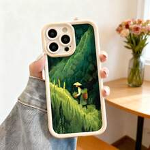 Cubierta de teléfono con borde protector color gris oscuro diseño ilustrado de paisaje montañoso con persona caminando con sombrero y cestas verdes para uso diario y viajes - Burdeos - Ver 4
