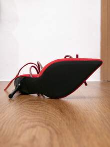 女士时尚高跟凉鞋，小众设计高跟凉鞋，性感尖头水晶装饰高跟凉鞋，优雅通勤高跟鞋，舒适踝带高跟凉鞋，酒红色高跟鞋，派对装扮 - 紅色 - 查看 7