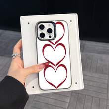 Colorful Silver Apple Phone Case Elegant Red Heart Cell Phone Shell Design - Perfect For Valentines Day Or Anytime Love Compatible With  11 To  17 Models The Cases Lens Protection Function Ensures The Camera Remains Undamaged During Shooting, Guaranteeing Image Quality - 黑色 - View 4