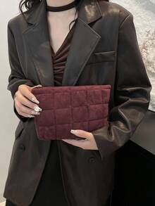 Túi đựng mỹ phẩm đa năng thời trang thu đông họa tiết kẻ caro chần bông, túi nhỏ cách nhiệt bằng lông vũ, túi lót bên trong, túi đựng phụ kiện du lịch, túi đựng đồ trang điểm, túi đựng đồ trang điểm, túi đựng đồ vệ sinh cá nhân, túi đựng đồ dùng cá nhân khi đi du lịch, đồ dùng du lịch thiết yếu, đồ dùng du lịch thiết yếu cho nam nữ - Màu Đỏ Sâu - Xem 11