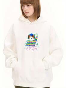 Straight A Cat AchieverOutdoor Hooded Sweatshirt, Slim Fit Sports Top, Printed Sports Hoodie, Outdoor Hiking Top, Training Hoodie Women's Hoodie Women's Sportswear Summer Clothes 400g, Hiking Apparel, Workout Clothing, Sporty Design, Printed Sweatshirt, Lightweight Fabric, Durable Construction, Women's Sweatshirt, Athletic Top, Outdoor Adventurers, Women - 白色 - 查看 1