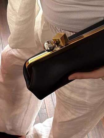 Lång kuvertväska med avtagbar axelrem, modern baguetteväska för kvinnor, lyxiga designerväskor med Kiss Lock-klämma för damer