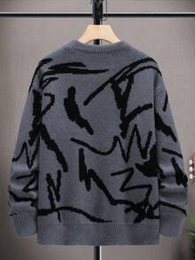 1pc Tween Boy Casual Outdoor Workout Slouchy Street Style Textured Thick Warm Knit Sweater, Autumn/Winter