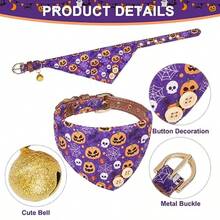 EXPAWLORERConjunto de collar y correa para perro de Halloween: pajarita para perro y collar tipo bandana para perro con cascabel correa para perro que no se enreda collares ajustables para perros p - Buenas noches, Todos los Santos - Ver 3