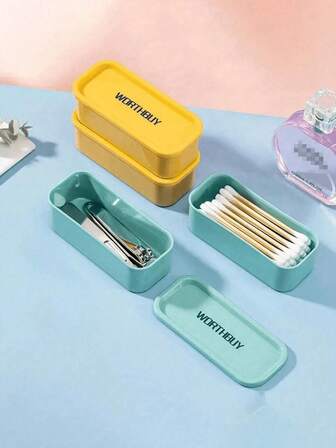 1pc Home Cleaning Swab & Toothpick Storage Box With Cover, Compact Portable Desktop Organizer