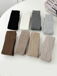 1双女士羊毛加厚保暖袜，纯色简约设计过膝袜，冬季保暖舒适袜