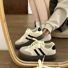 女士休闲运动鞋，米色轻便百搭运动鞋，女士户外训练鞋，时尚平底鞋，舒适日常休闲鞋 - 米色 - 查看 5