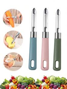 1pc Stainless Steel Fruit And Vegetable Peeler, Potato Peeler, Potato Peeler, Multifunctional Melon Slicer - Multicolor - View 11