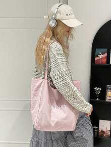 Różowa płócienna torba z nadrukiem w panterkę dla kobiet, jesień i zima 2025, nowa, swobodna torba o dużej pojemności, torba na zakupy na jedno ramię do pracy - Różowy - Zobacz 5