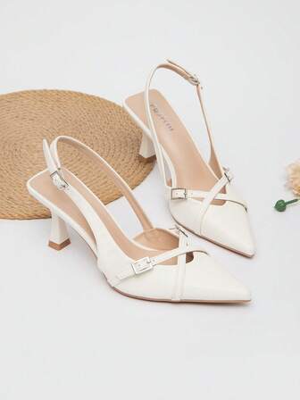 Tacones de aguja de piel de PU de unicolor y con diseño cruzado, adecuados para la oficina, fiestas y exteriores