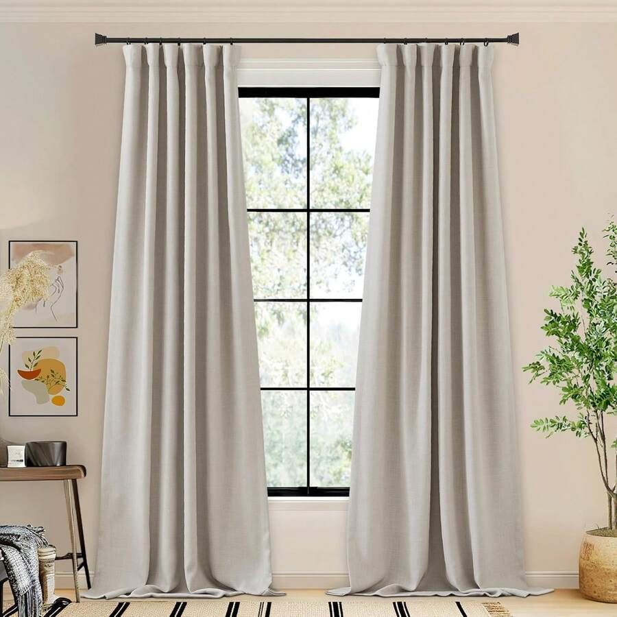 2025 Bedroom Curtains 2 Panels Sets Faux Linen Textured, Pinch Pleated Room Darkening Light/Heat Blocking Window Drapes Thermal Insulated For Living Room, Angora, W50 X L108, 2 Panels - 鉤腰帶 | 安哥拉 - 查看 1