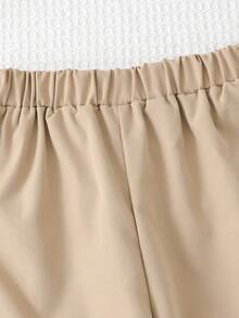 idolCat Pantalones cargo casuales con múltiples bolsillos, cintura elástica y puños para niño pequeño en otoño para uso diario - Caqui - Ver 4