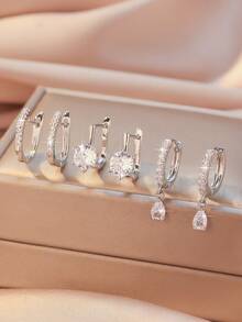 3 Paia di Set di Orecchini Minimalisti con Zirconia Cubica, Orecchini a Cerchio con Elementi Misti, Adatti per Lavoro, Casual, Festa, Moda, Regalo di Gioielli Ideale per San Valentino, Compleanno, Festa della Mamma, Anniversario - Argento - Visualizzare 14