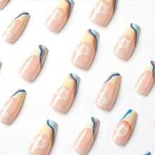 Coffin Press On Nails Long False French Nails Full Cover Flower Acrylic Fake Green Swirl Nails For Women And FFgirls 24PCS{Inchcolor_nameinch:InchColor9inch} - 顏色9 - 查看 6