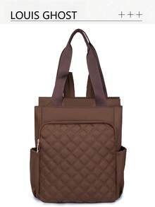 Women's Solid Color Multi-Function Large Capacity Backpack, Casual Minimalist Student Backpack, College Style Simple Shoulder Bag, Handbag, Multi-Function Backpack, Suitable For School, University, Middle School, High School, Commuting, Office And Other Occasions - Brown - View 10