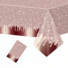 Pink Rose Gold Birthday Party Tablecloth, Wedding Diamond Sequin Disposable Tablecloth, 137*274cm/137*180cm For Party Arrangement, Tableware Set, Party And Wedding, Party Supplies, Home Goods - Rose Gold - View 8