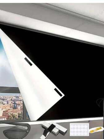 100% Blackout Curtains, 420D Oxford Cloth Blackout Curtains, No Drill Hook And Loop DIY Trimmable, Suitable For Bedroom And Travel - Portable Heatproof Curtain, 100% Polyester Blackout Blinds, Suitable For Nursery, Dorm, Home Office