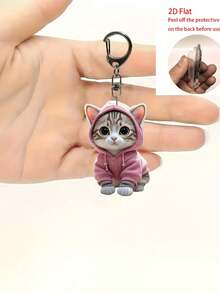 1pc/2pcs Cute Cartoon Cat Acrylic Keychain,Cute Cat Accessories,Fashion Backpack Pendant,Tote Pendant Decoration,Wallet Pendant,Pendant Keychain For Couples Bag Accessories Gift Waterproof, With Lobster Clasp, Ideal Gift For Family & Friends, Perfect For Birthdays And Special Occasions,Back To Scholl Gift - Multicolor - View 6