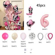 45pcs Pink Cowboy Hat, Boot Balloon Columns, 32" Pearlescent Pink Number Balloon Columns, Suitable For Wedding, Birthday Party Decoration - Pink - View 8