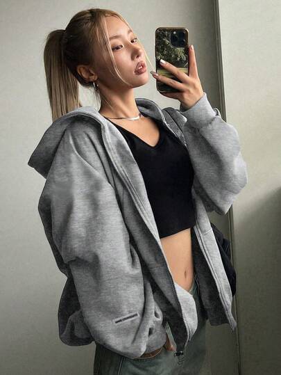 1pc Teen Girls Casual Minimalist Versatile Fleece Hooded Sweatshirt, Thicken For Workout, Spring/Autumn/Winter