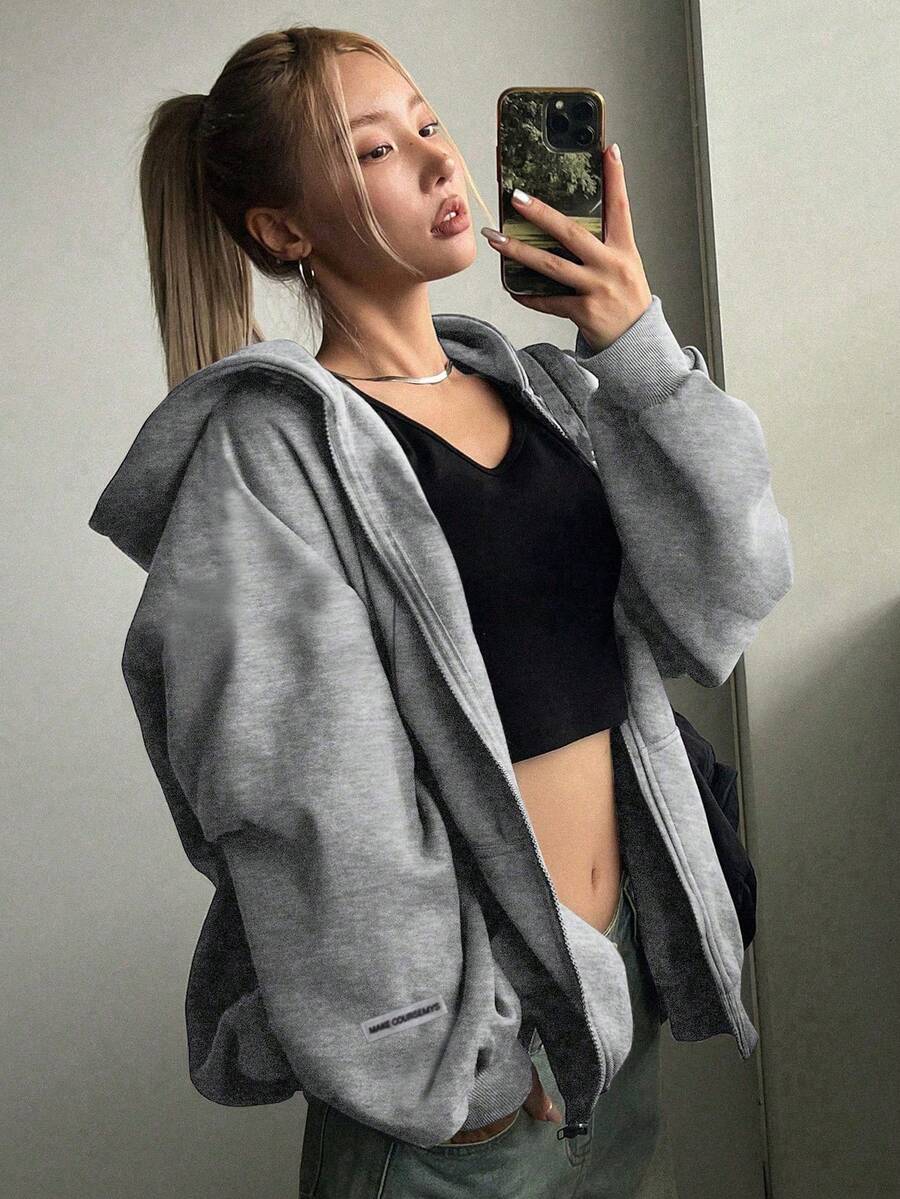 1pc Teen Girls Casual Minimalist Versatile Fleece Hooded Sweatshirt, Thicken For Workout, Spring/Autumn/Winter