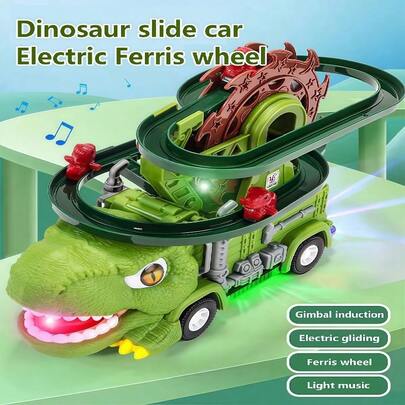 Xe trượt điện khủng long cho trẻ em từ 3-12 tuổi, Đồ chơi leo cầu thang âm thanh và ánh sáng Triceratops/Tyrannosaurus Rex/Xe cứu hỏa, Đồ chơi lắp ráp giáo dục tương tác giữa cha mẹ và con cái trong nhà, Quà tặng sinh nhật cho bé trai và bé gái (Cần 3 pin AAA, không bao gồm)