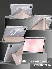 1pc Transparent Acrylic Y-Fold Flat Tablet Protective Case, Pink, Multi-Fold Multi-Angle Stand, Built-In Pen Slot, High-Transparency Acrylic Back Cover, Sleep/Wake, Premium/Creative/Minimalist Design, Compatible With  Mini6/Mini7/Air1/Air2/9.7/10.2/10.5/Air4/Air5/10.9/Pro11/10th/Pro12.9/Air 11-In.(M2)-2024/Pro 11-In.(M4)-2024/ Air 11-Inch (M3) 2025/ (A16) 11 Inch 11th Generation 2025 Apple Models. Product Does Not Include Stylus, Some Models Come With Lens Frame. - Hồng - Xem 7