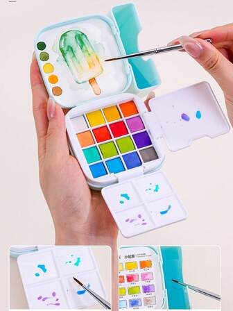 一套16色固体水彩颜料，便携式水彩颜料套装，适用于素描、手绘、涂鸦和绘画