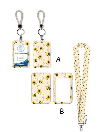 1pc ABS Bee Pattern Keychain Holder, Bag Charm, Student ID/Card Protector, Suitable For Gift And Daily Use