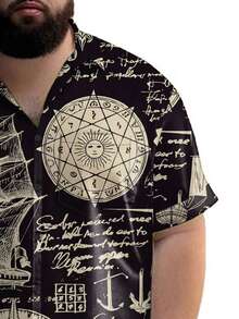 Men Plus Size Tropical Button-Up Shirt With Chest Pocket Design, Lightweight Non-Stretch Fabric Suitable For Beach Vacation Casual Wear , Hawaiian Party , Easy Care Summer, Hawaiian Themed Party Beach Attire, Tropical Print Breathable Fabric Vacation Short Sleeve Durable Construction Vacation Wardrobe, Vacation Style, Breathable Material, Vacation Wardrobe Essential, Vacation Wear Enthusiast, Tropical Vacation - Black - View 4