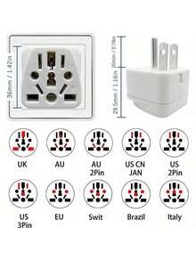 1 个美标插头转换器，兼容美国、欧盟、英国、澳大利亚、日本、亚洲、意大利、瑞士等地区——将圆形插脚转换为标准的美标三脚公插头，用于墙壁插座电源充电器转换。 - 美規B型插(110-127V) - 查看 2
