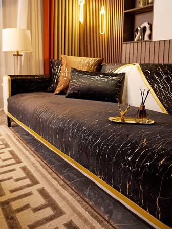 1pc Gold Foil Sofa Cushion Cover, Luxurious Style Sofa Seat Pad, Pet Friendly Anti-Scratch Sofa Protector, Machine Washable Home Decor Suitable For L-Shaped Combination Sofa And 1/2/3/4 Seater Sofa (Sold Separately)