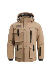 2pcs/Set Sports & Outdoor Boyfriend Style Men's Sportswear, Professional Sportswear & Recreation Wear, Boyfriend Style Men's Ski Suit Jacket And Pants HX395-1 Ski Outfits Winter - Khaki - View 3