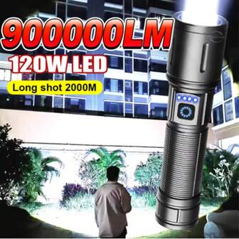 900000LM High-Power Bright LED Flashlight, 18650 Rechargeable Zoomable And Waterproof Lantern, 3-Mode Outdoor Camping Fishing Light, Suitable For Running, Emergency And Cycling