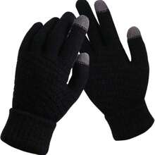 Women's Winter Touch Screen Gloves Cold-Proof Warm Winter Warm Gloves Korean Style Gloves Fleece Thickening Cycling Gloves Warm Fleece-Lined Gloves Elastic Cuffs Suitable For Skiing And Outdoor Use - 黑色 - 查看 1