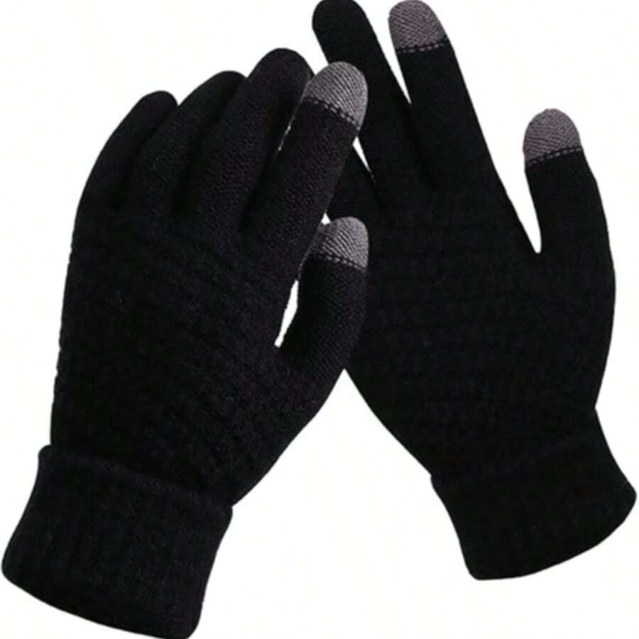 Women's Winter Touch Screen Gloves Cold-Proof Warm Winter Warm Gloves Korean Style Gloves Fleece Thickening Cycling Gloves Warm Fleece-Lined Gloves Elastic Cuffs Suitable For Skiing And Outdoor Use - 黑色 - 查看 1