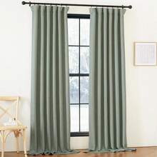 2025  Bedroom Curtains 2 Panels Sets Faux Linen Textured, Pinch Pleated Room Darkening Light/Heat Blocking Window Drapes Thermal Insulated For Living Room, Angora, W50 X L108, 2 Panels - Sage Green - 查看 10