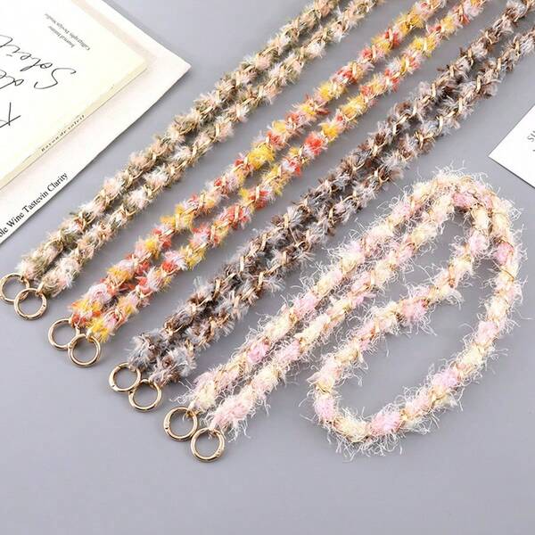 1 pezzo Semplice, portatile, premium, piccolo, stile profumato, cinturino intrecciato in morbido peluche multicolore, catena a tracolla anti-smarrimento per telefono, con doppia fibbia, cinghia di ricambio per borsa