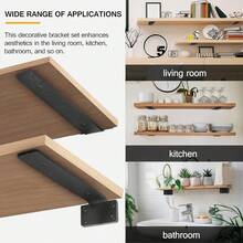 4 件套 6/8/10/12 英寸重型悬浮搁板，隐藏式搁板五金件，L 型铁艺，复古工业风黑色金属壁挂式搁板，加厚重型悬浮搁板，适用于木质搁板，隐藏式黑色金属 L 型搁板 - 黑色 - 查看 6