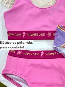 Kit Praia Biquíni Top e 2 Calcinhas Menina + Shorts Proteção Solar Uv Infantil - Visão 7