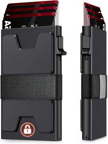 Tarjetero Antirrobo, Delgado Tarjetero Metálico con Protección RFID, Tarjetas de Crédito con 6 Ranuras de PVC y Dinero en Efectivo (B) - 1 - Ver 10