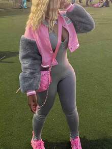 LovelyWholesale Giacca invernale da donna casual, con colletto da baseball, in stile teddy patchwork, a maniche lunghe, con bottoni a forma di lettera e righe