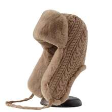 Cable Knit Fur Lined Trapper Hat For Women Men Warm Winter Cap With Ear Flaps Cold Weather Russian Hat - Màu Khaki - Xem 6