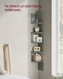 VASAGLE Estantería de Pared, Estantería Esquinera de 5 Niveles, Librería de Esquina, Estantería para Plantas, Gris Paloma - Gris - Ver 3