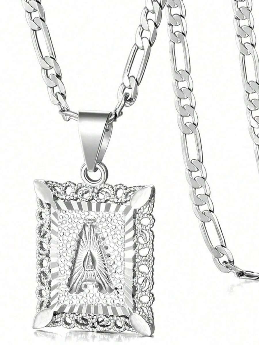 首字母吊坠项链简约不锈钢链式吊坠字母方形项链男士珠宝